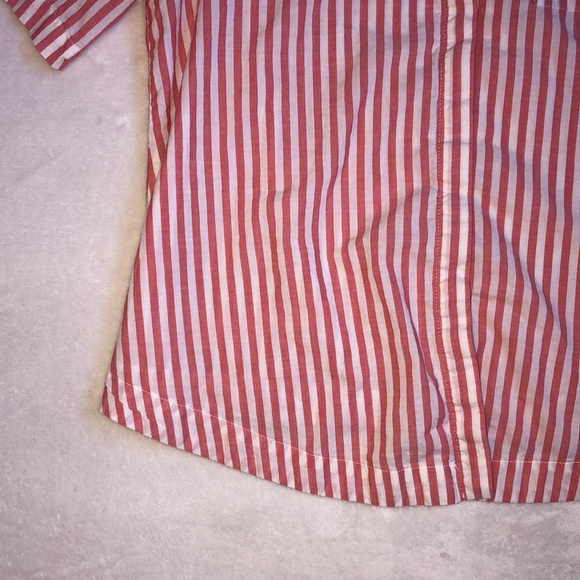 Cotton White Red Stripe Short Sleeve Button Blouse Top - Picture 3 of 5